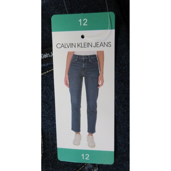 CALVIN KLEIN High Rise Straight Leg‎ Jeans Sz 12 Dark Blue Crop Ankle Denim NWT - Picture 5 of 14